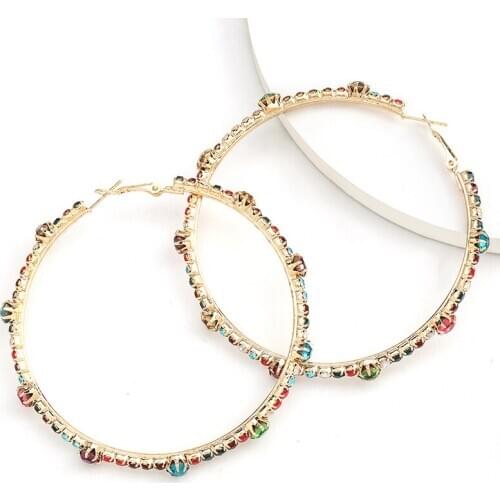 Europe and America 2020 New Fashion Atmospheric Alloy Lnlaid Rhinestone Hoop Earrings Ear Hoop