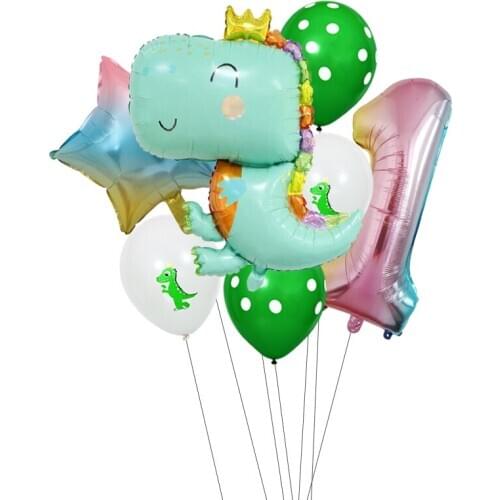 1set Color Dinosaur Foil Balloon 32inch Number Balloon Set Jungle Animals Theme Baby Shower Kids Birthday Party Decor Supplies