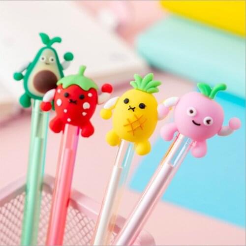 4pcs/lot Cute Avocado Apple pineapple Strawberry Black Ink Gel Pen School Office Supply Student Stationery 0.5mm