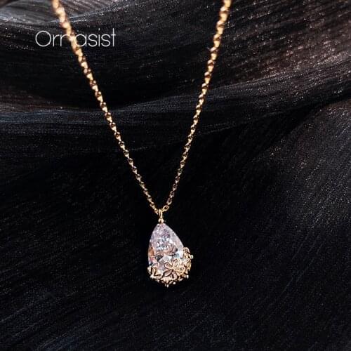 Hot Sale New Shiny Crystal Water Drop Pendant Ladies Necklace Luxury Fashion Simple Temperament Necklace Jewelry Gift