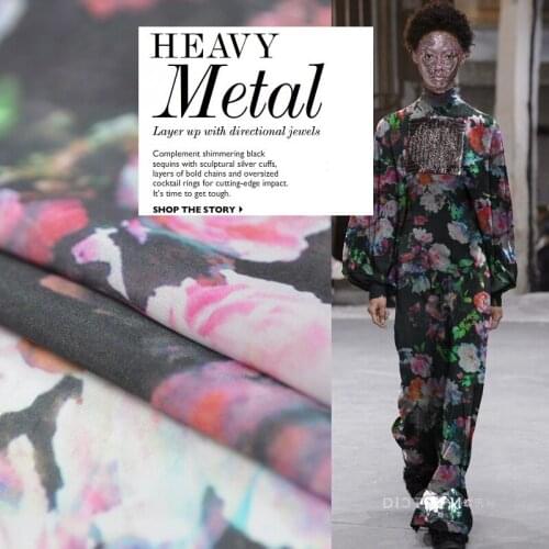 1 Meter Classic Water Dyed Rose Pattern Valcado Chiffon Silk Towel Fabric