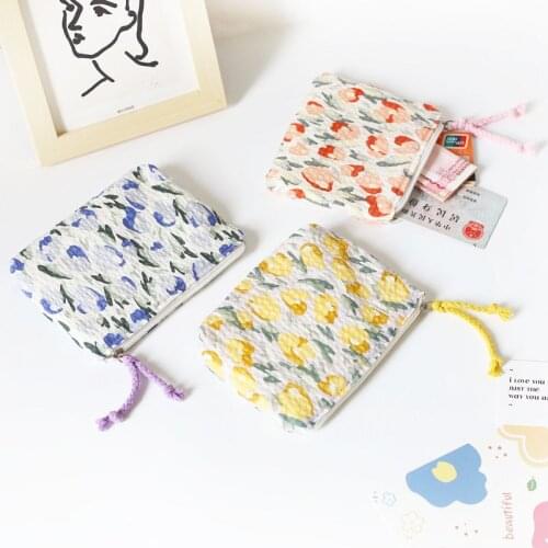 Japan Style Floral Coin Purse Women Mini Bag Cotton Change Purse Girls Cute Small Wallet Square Coin Pouch Cosmetic Storage Bag