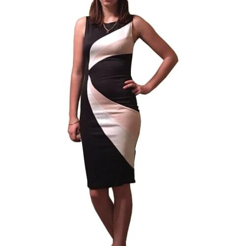 Summer Style 2017 Women Casual Short Sleeve Black White Striped Midi Office Dress Ladies Sexy Elegant Cocktail Party Dress C1836