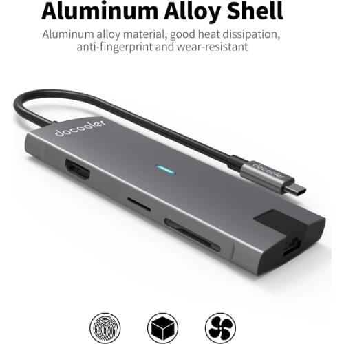 Docooler 8-in-1 Multifunctional Aluminum Alloy Type-C Hub Type-C to Type-C USB3.0 Converter Adapter with TF SD Card Slots