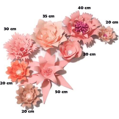 Handmade Pink Rose DIY Paper Flowers Leaves Set For Party Wedding Backdrops Decorations Nursery Wall Deco Video Tutorials