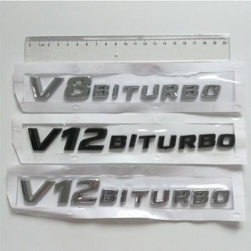 2 PCS/SET Car Sticker Side Fender Logo Nameplate Emblem For MERCEDES V8 BITURBO V12 BITURBO AMG Decoration Modified