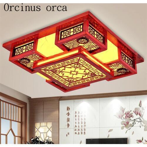 New Chinese sheepskin led ceiling lamp living room restaurant teahouse study modern retro solid wood ceiling lamp