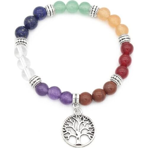 New Womens Men Romantic Retro Bracelet Natural Stone Wisdom Tree Female Charm Bracelet Yoga Prayer Buddhist Jewelry