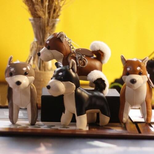 Plush Keychain Lovely Exquisite Workmanship Cartoon Animal PU Dog Plush Keychain for Ornament Handbag Car Key Holder Toys Gifts