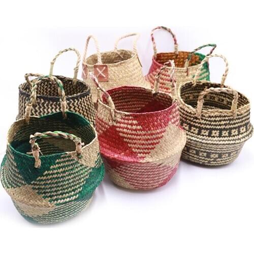 Hanging Foldable Woven Rattan Storage Basket Flower Pot Garden Balcony Decoration Garden Decor Handmade Baskets