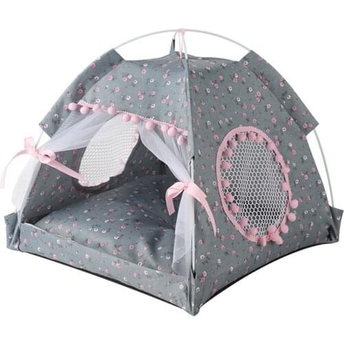 Pet Dog Tent House Flower Print Enclosed Cat Tent Bed Indoor Folding Portable Cozy Kitty Bed Kennel For Small Dogs Puppy Cats