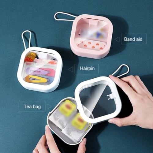 Portable Storage Box Pocket Organizer Travel case with Tether Candy Hairpin Cotton Swab Tea Pill Travel Storage Bag Hidden Push