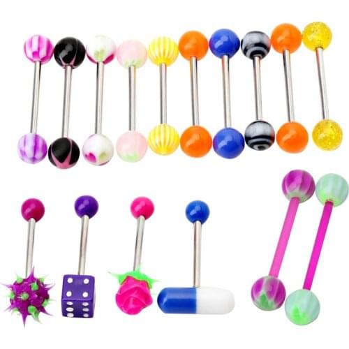 16Pcs Assorted Colorful Tongue Nipple Bar Ring Barbell Piercing