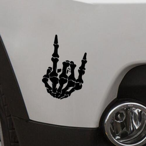 Rock Finger Skeleton Hand Cartoon Vinyl Decal Sticker (7inch Tall)