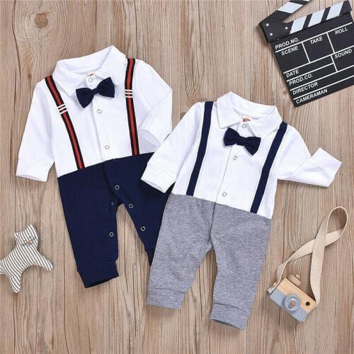 Gentleman Kids Baby Boys Bow Tie Shirt Tops Jumpsuit Party Pageant Formal Clothes Outfits Set 0-24M