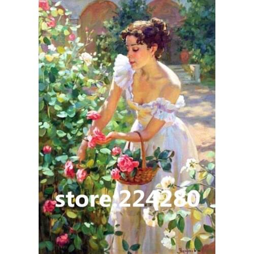 Sexy woman Pluck flowers Needlework,embroidery,DIY people Art Cross stitch kits,Pattern counted Cross-Stitching home decor