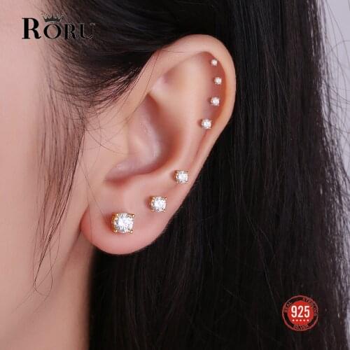 925 Sterling Silver Stud Earrings For Women Crystal Zircon Small Mini Round Earring Piercing Earrngs Jewelry