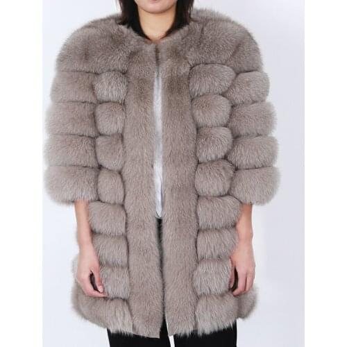 OFTBUY 2021 Long Real Fur Coat Winter Jacket Women Natural Fox Fur Outerwear Streetwear Three Quarter Sleeve Thick Warm Fashion