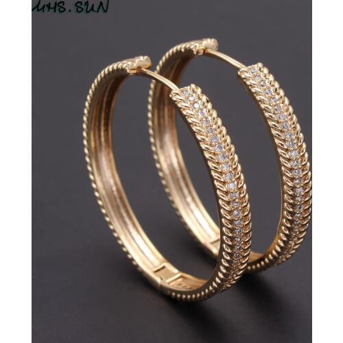 MHS.SUN Trendy AAA Zircon Jewelry Hoop Earrings For Women Fashion Gold Color CZ Crystal Earrings Party Accessories Dropship