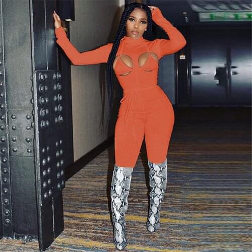 Sexy Women Hollow Out Lace Up Backless Bikini Bra Jumpsuit Suits Long Sleeve Bodycon Turtleneck Solid Skinny Streetwear Autumn