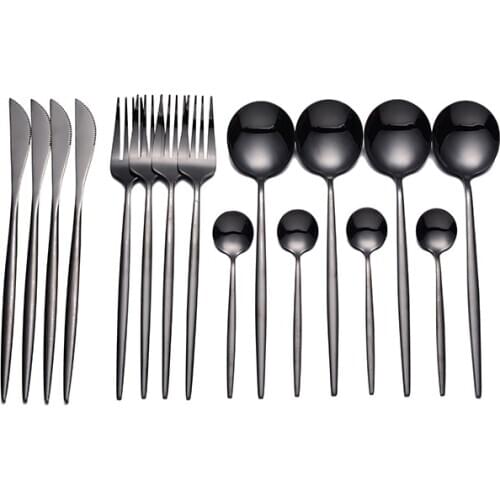 Lingeafey Black Cutlery Stainless Steel Cutlery Spoon Set 16 Pcs Dinner Sets Kitchen Forks Knives Spoons Dinnerware Set New