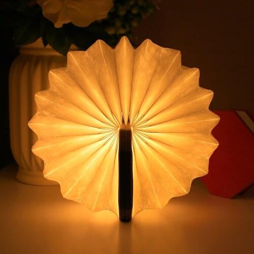 LED Hanging Folding Lantern, Wood & Paper Lamp Suede Fabric Cover, Organ Book Light for Home, Office, Travel, USB Rechargeable