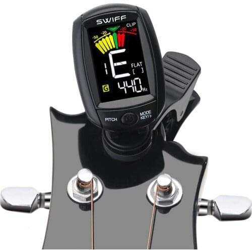 SWIFF A3-CS Rotatable Clip-on Tuner LCD Colorful Display Supports Vibration & Microphone Tuning for Chromatic Guitar Ukulele