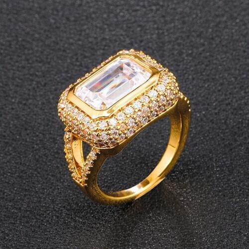 US7 Large Square Stone Rings For Women Men CZ Stones Tready Bling Iced Out Copper Cubic Zirconia Ring Hip Hop Jewelry