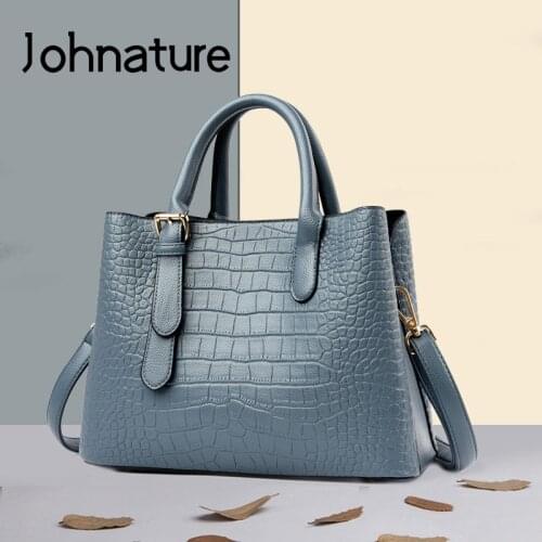 Johnature Women Bag Large Capacity Luxury Crocodile Pattern Handbag 2021 New Fashion Versatile Soft Leather Lady Shoulder Bags
