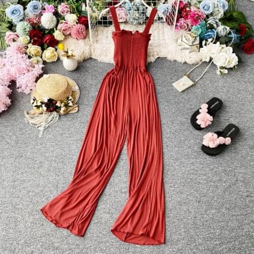 Women Jumpsuits 2020 New Summer Spaghetti Strap High Waist Straight Pants Overall Black Romper Ladies Casual Playsuits