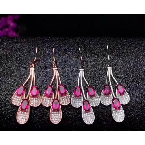 Fashion elegant Leaf Feather natural pink topaz gem drop earrings Natural gemstone earrings S925 silver girl party gift jewelry