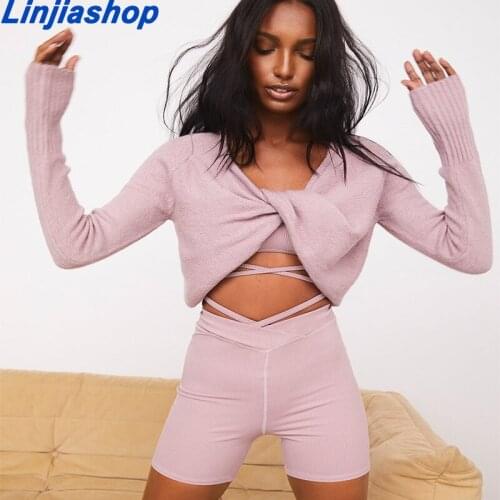 Casual Women Slim Cross Knitted Pullover 2021 Summer Fashion Ladies Long Sleeve Solid Color Sweaters Girls Sweet Knitwear