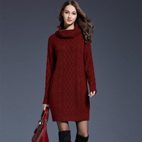 Sexy Knitted Cotton Autumn Winter Dress Vestidos Plus Size Casual Women Fashion Turtleneck Thick Sweater Dresses