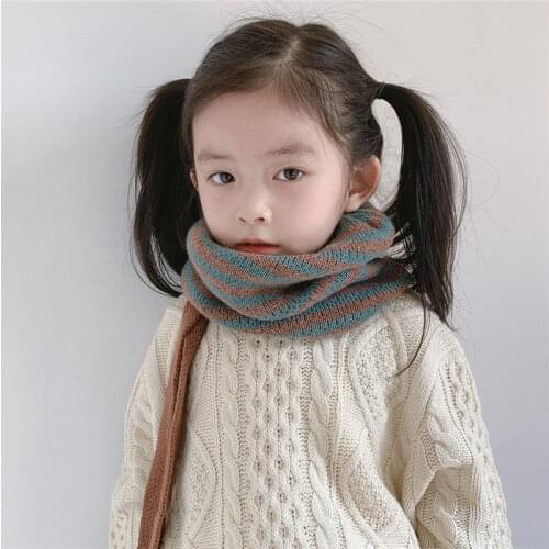 Winter Children Scarf O Neck Scarves For Girls Bib Boys Knitted Warm Collar Plaid Stripe Warm Neckerchief Ring