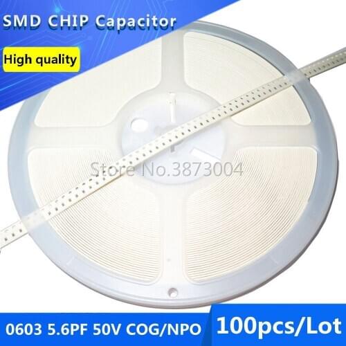 100pcs 0603 5.6PF 50V COG/NPO 0.5% SMD Chip Capacitor