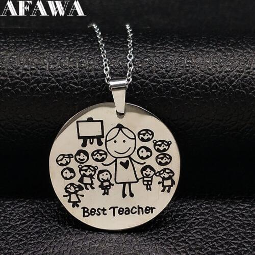 2021 Fashion Teacher Stainless Steel Necklace Women jewlery Silver Color Necklaces & Pendants Jewelry acero inoxidable ND21A