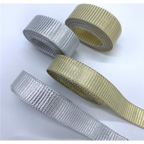 5Yards 15mm 20mm Christmas Grosgrain Ribbon Wired Ribbon Gold/Silver Ribbon For Hair Bow Wedding Christmas Decoration