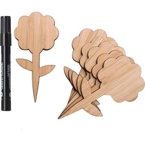 50Pcs Bamboo Plant Labels With 1 Marker Pen T-type Wooden Plant Sign Tags Garden Markers Decorative For Seed Potted Herbs