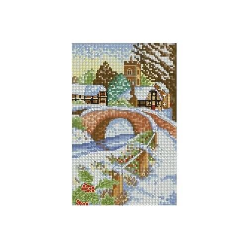 557 Winter Christmas Bridge Scenery 23-30 Counted Cross Stitch Kit The Gentleman Rabbit Bunny High Quality Embroidery Sets