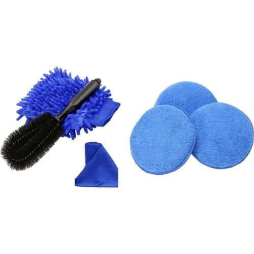 6 Pcs Car Accessories: 3 Pcs Microfiber Foam Sponge Polish Wax Applicator Pads & 3 Pcs Car Wheel Cleaning Brush