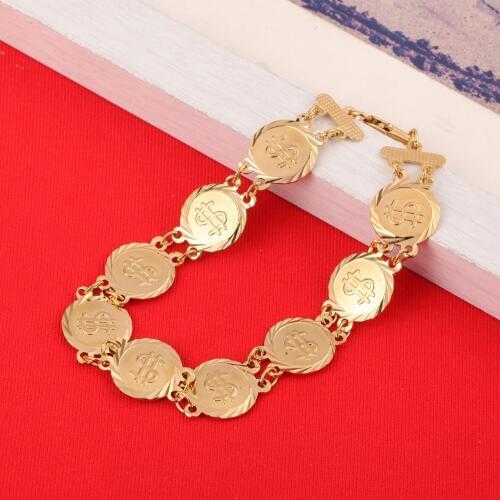 US Money Coin Bracelet Jewelry Gold Color Link Bracelet Women Wholesale Coin US Dollar