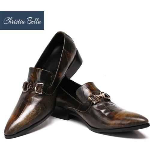 Christia Bella Brand UK Vintage Fashion Oxfords Men Shoes Genuine Leather Black Designer Basic Flats Shoes Men Wedding Slippers