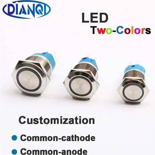 16mm 19mm 22mm push button switch Two-color LED Common cathode Common anode New type 220V 12V 110V 24V 5V