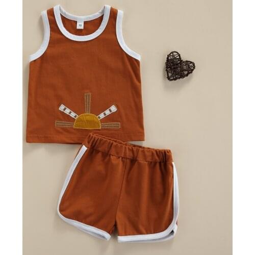 FOCUSNORM 0-4Y Summer Baby Boys Casual Clothes Sets 2Pcs Sun Pattern Printed Sleeveless Vest Tops Shorts