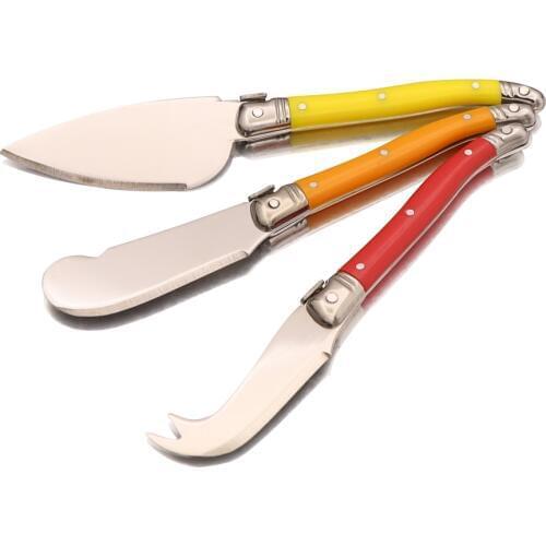 Jaswehome Laguiole Style Set of 3 Stainless Steel Cheese Knife Full Tang Handle Cheese Knives Cutter Slicer Utensils Cutlery Set