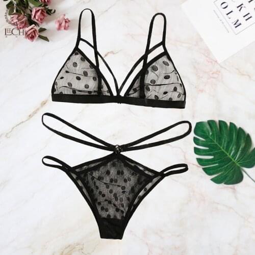 Leechee Sexy Womens Underwear Set Transparent Dot Underpants Set Sexy Lingerie For Women Gauze Underwear Sexy Bra And Panty Set