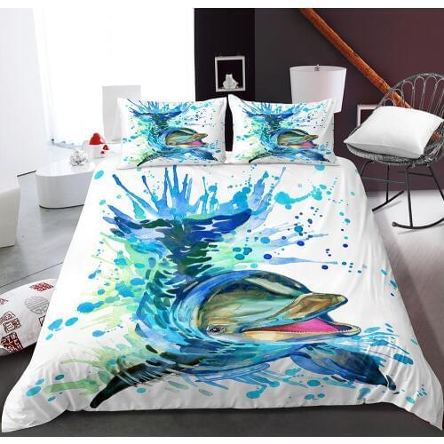 Edredones Niños Dolphin Sea Turtle Bedding Set for Baby Kids Children Crib Duvet Cover Set Pillowcase Quilt Cover Living Room