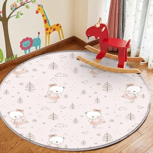 Tapis Salon Cute Pink Bear Pattern Non-Slip Children Flannel Round Carpet Baby Carpet Baby Play Mat Children Comfortable Carpet