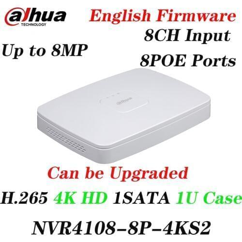 Dahua NVR4108-8P-4KS2 DH mini Video Recorder 8CH Smart 1U 8PoE port 4K&H.265 Up to 8MP Resolution Max 80Mbps