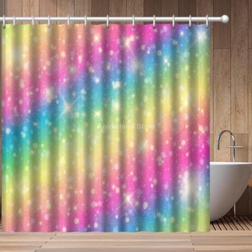Shiny Colorful Rainbow 3D Printed Fashion Shower Curtain Bathroom Set With Waterproof Hook Bath Curtain Cartoon Kids African Fun
